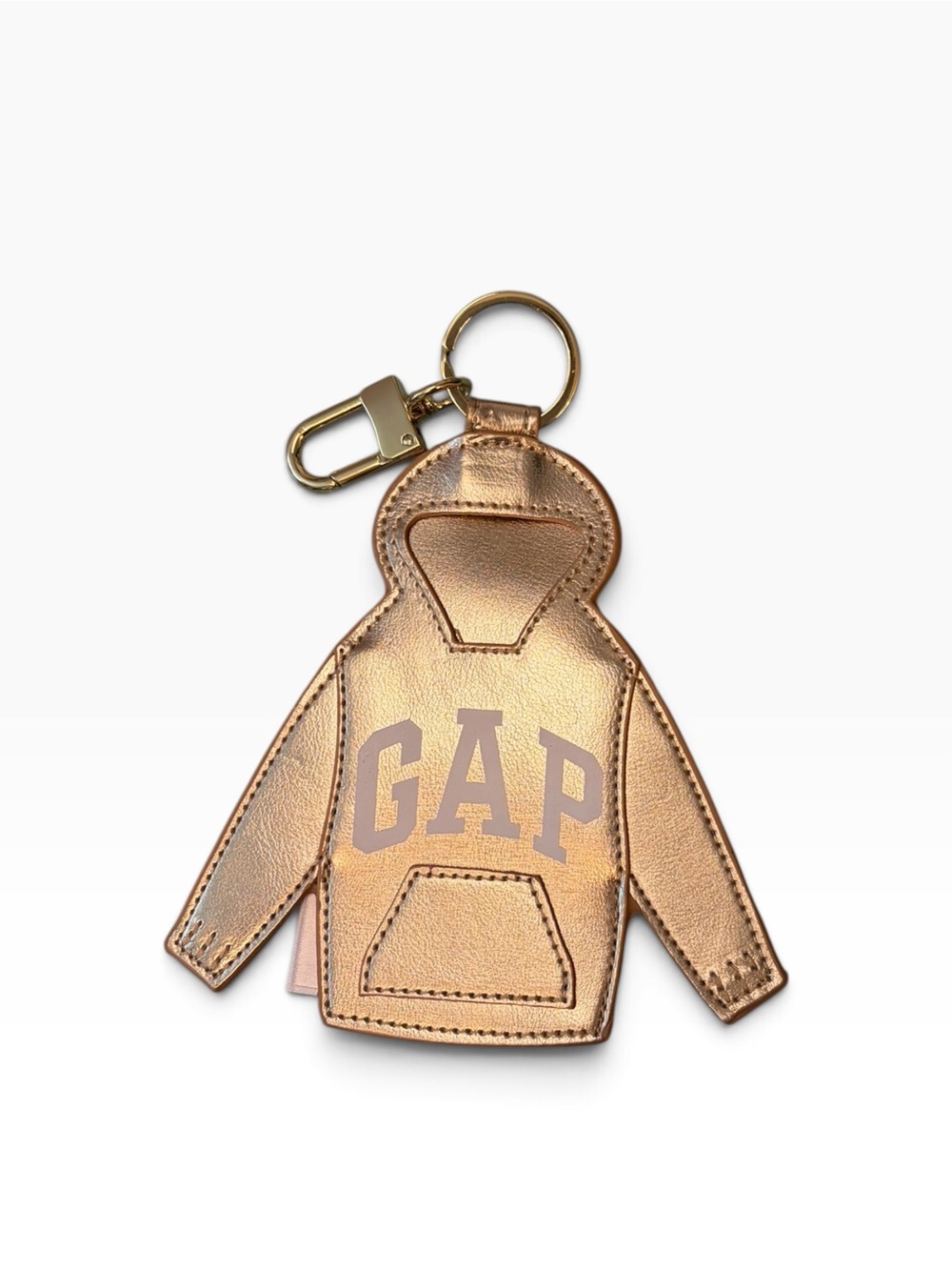GAP Metallic Gold Hoodie Keychain Bag Charm Lip Balm Pouch Faux Leather